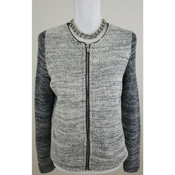 Talbots ~Woman M~ White/Black, Silver Strips Cardigan Sweater Knit Zip-Up Jacket - Picture 7 of 12